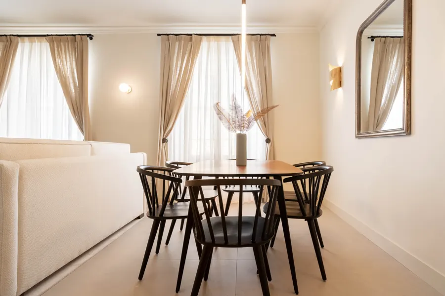 Dining table for six by the windows